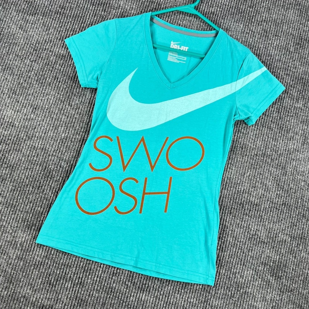 Nike Shirt Womens Small Teal Blue Short Sleeve Dri Fit Slim Fit Workout Active